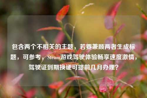 包含两个不相关的主题,若要兼顾两者生成标题,可参考,Steam游戏驾驶体验畅享速度 ,驾驶证到期换证可提前几月办理?